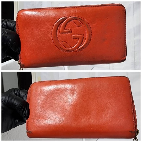 Authentic GUCCI Pebbled Calfskin Soho Zip Around Wallet Red - Picture 7 of 13